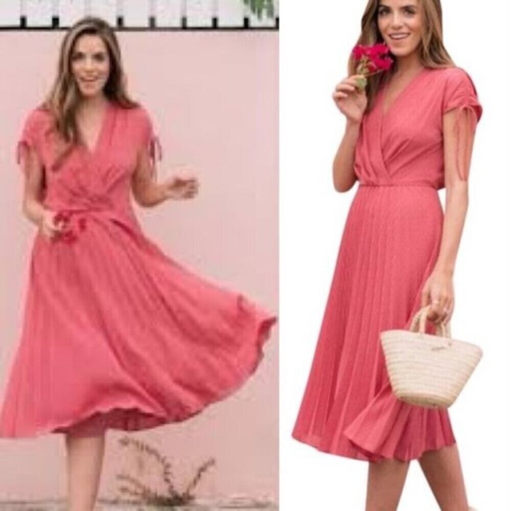 Gal Meets Glam Angelica Pleated Ruched Shoulder Dress Dried Rose Pink Size 10